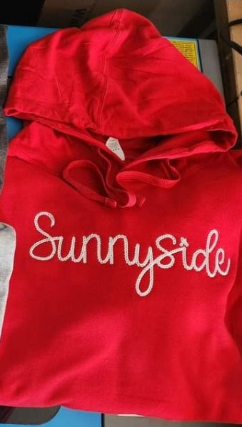 Sunnyside chain stitch embroidered hoodie- custom